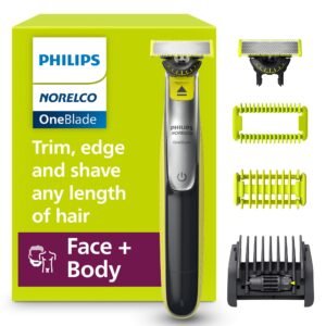 Philips Norelco for Face + Body, Electric Beard Trimmer, Shaver and Groomer, 5in1 Adjustable Comb, 1x Body Kit, Model QP2834/70, Black/Lime Green